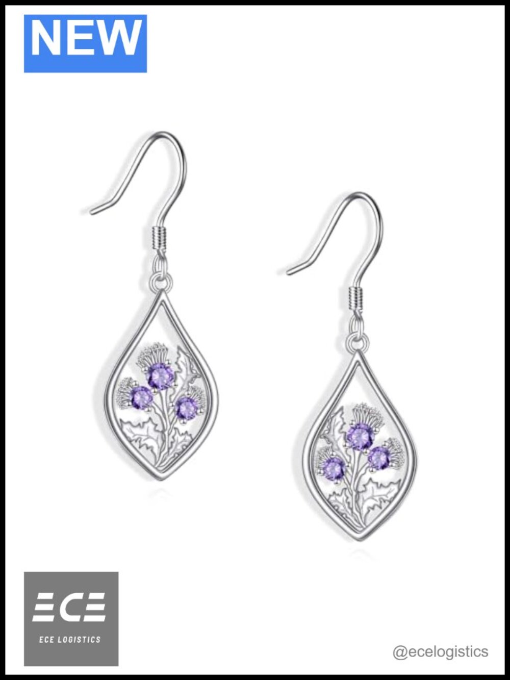 925 Sterling Silver Scottish Thistle Dangle Earrings Drop Jewelry Gift for Women